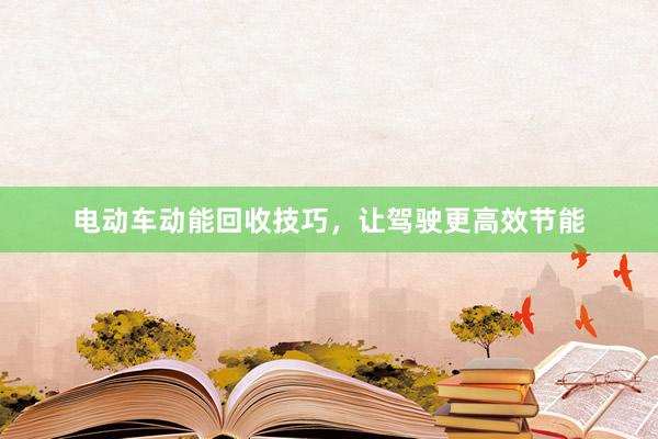 电动车动能回收技巧，让驾驶更高效节能